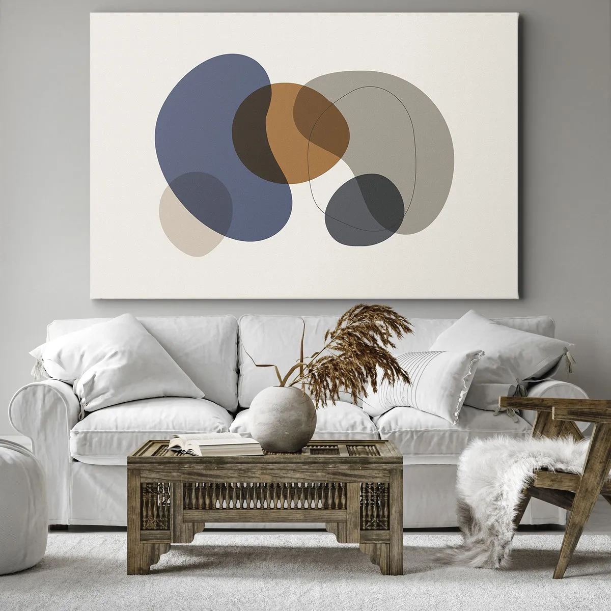 Lærredstryk - Billede på lærred - Abstrakte farverige former i nuancer af blå og brun - 70x50cm - Dråber af farve - Moderne vægdekoration til stue og soveværelse ARTTOR