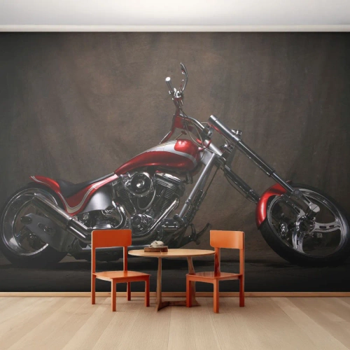 Fototapet Premium Sand - Rød og sølvfarvet skønhed - Motorcykel, Chopper, Automotive - 450x315 cm