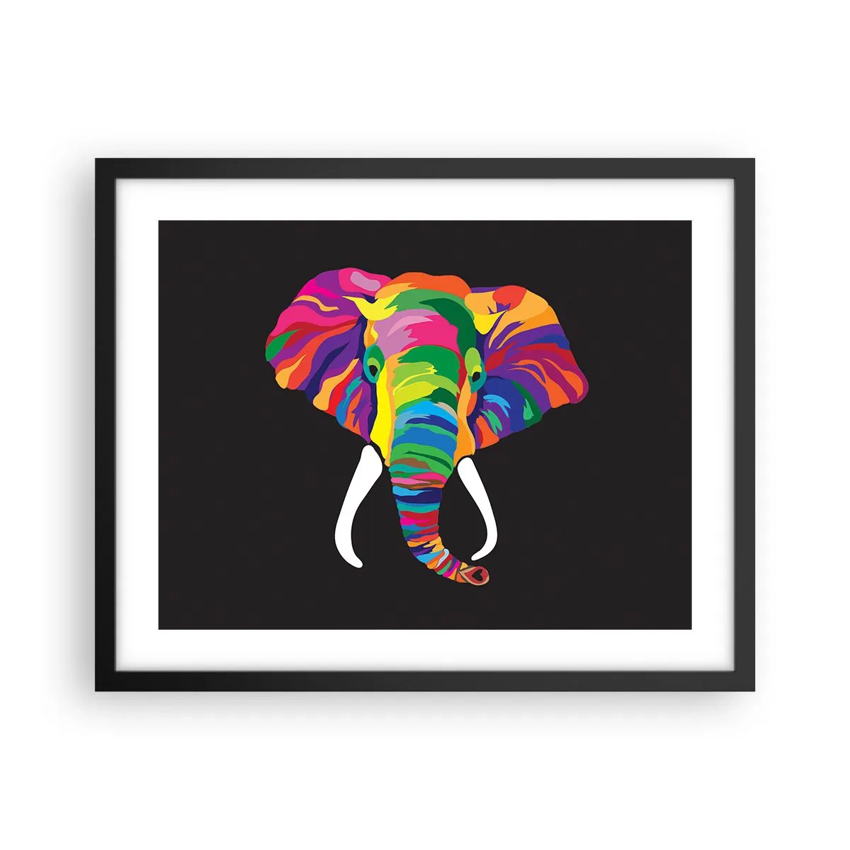Plakat i sort ramme - Elefanten, der elskede at bade i regnbuen - 50x40 cm