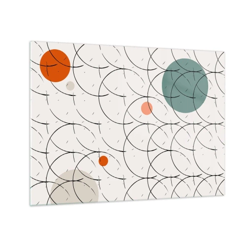 Billede på glas - Farverige cirkler og sorte linjer på en lys baggrund i pop art-stil. - 70x50cm - I popkunstens ånd - Moderne vægdekoration til stue og soveværelse ARTTOR