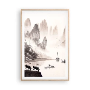 Plakat i ramme af lyst egetræ - Østens eksotiske hverdag - 61x91 cm