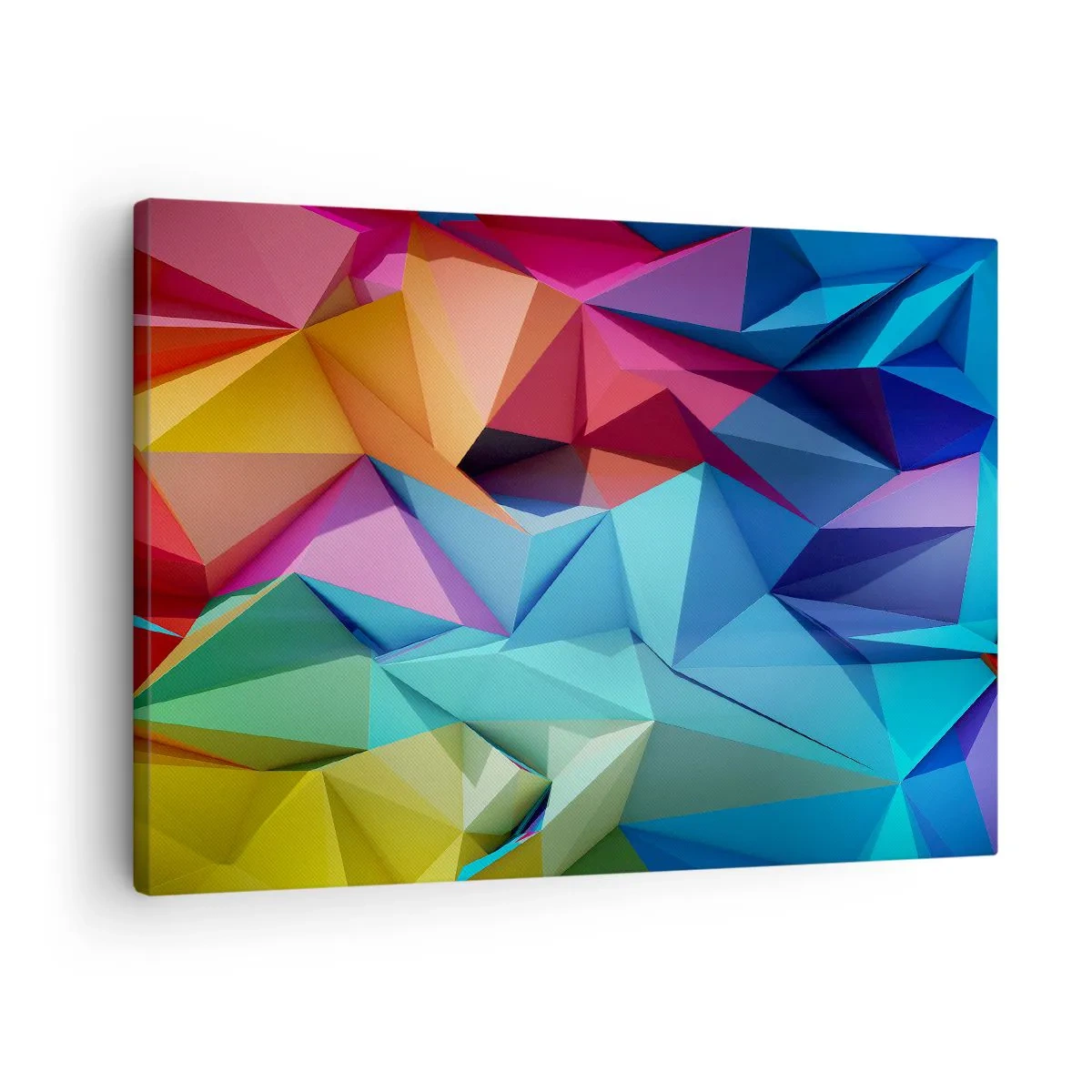 Lærredstryk - Billede på lærred - Farverig geometrisk abstraktion i levende farver - 70x50cm - Regnbue origami - Moderne vægdekoration til stue og soveværelse ARTTOR