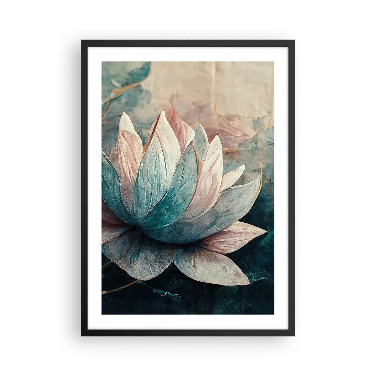 Plakat i sort ramme - En delikat lotusblomst med en mystisk aura - 50x70cm - Søens stjerner - Moderne vægdekoration til stue og soveværelse ARTTOR