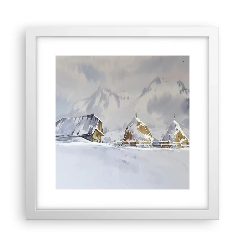 Plakat i hvid ramme - I en sneklædt dal - 30x30 cm