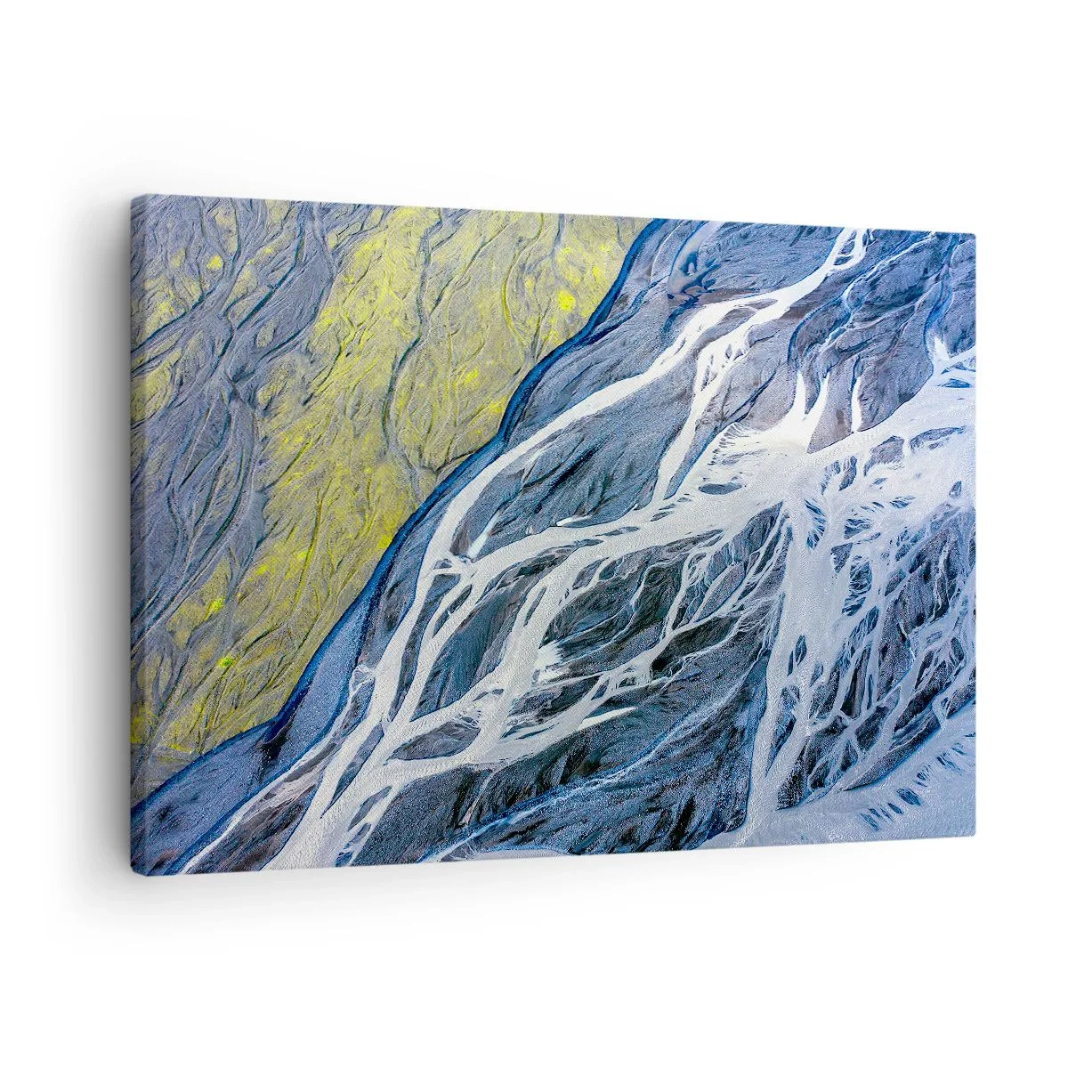 Lærredstryk - Billede på lærred - Abstrakt fugleperspektiv af bugtende flodlejer - 70x50cm - Naturens hulemalerier - Moderne vægdekoration til stue og soveværelse ARTTOR