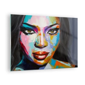 Billede på glas - Et farverigt portræt af en kvinde i en karakteristisk stil - 70x50cm - Du kan ikke tage dine øjne fra - Moderne vægdekoration til stue og soveværelse ARTTOR