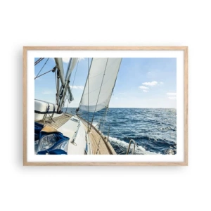 Plakat i ramme af lyst egetræ - Ahoj , eventyr - 70x50 cm