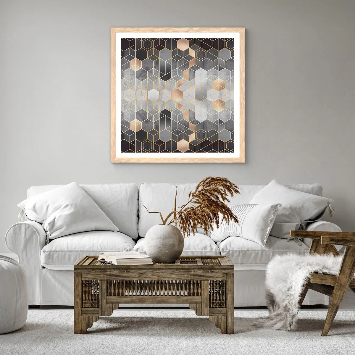 Plakat i ramme af lyst egetræ - Sammensætning af diamanter - 50x50 cm