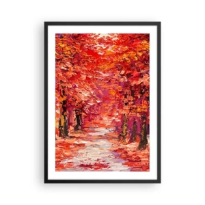 Plakat i sort ramme - En malerisk efterårsgyde i røde nuancer - 50x70cm - Efterårets indtryk - Moderne vægdekoration til stue og soveværelse ARTTOR