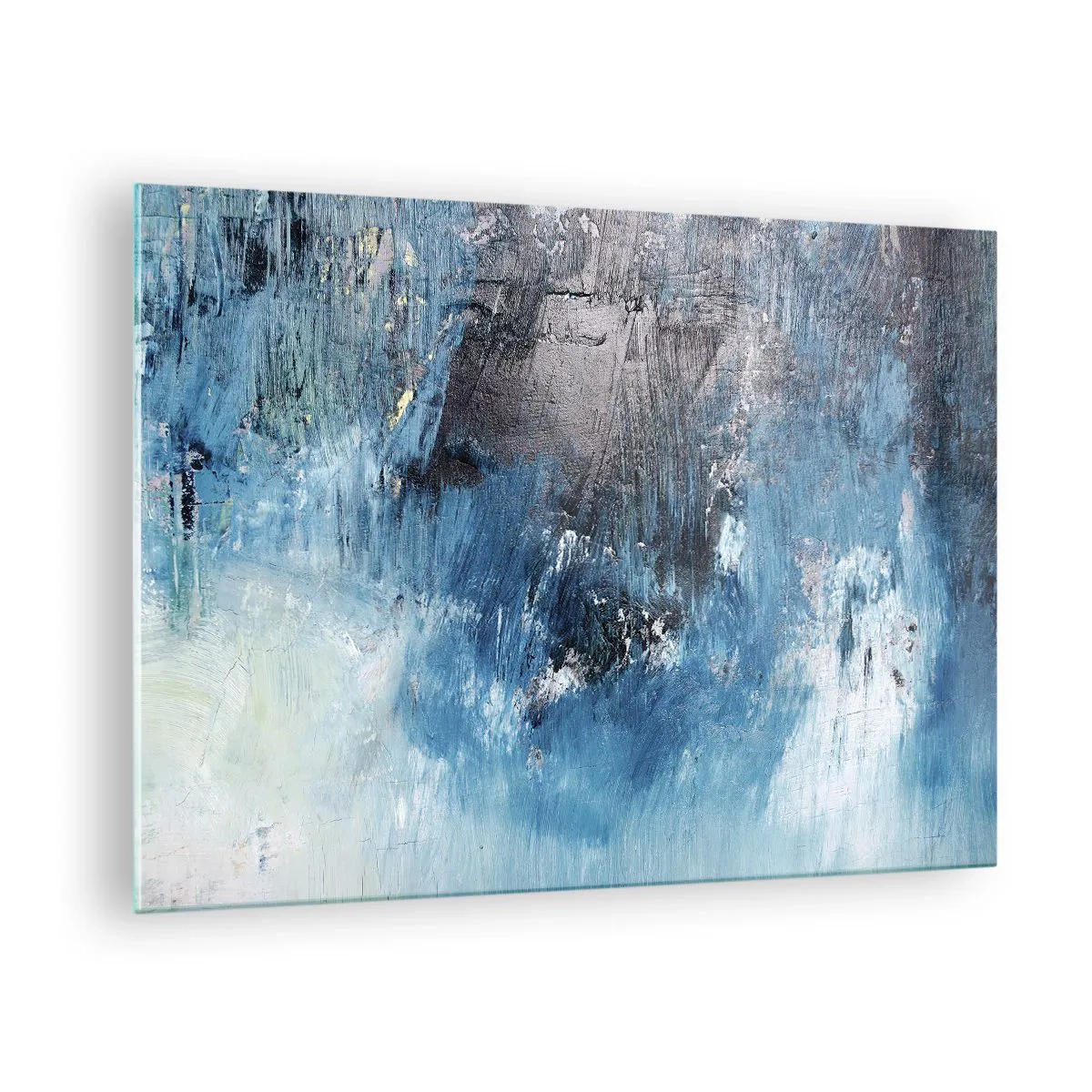Billede på glas - Abstrakt komposition i blå nuancer - 70x50cm - Blå rapsodi - Moderne vægdekoration til stue og soveværelse ARTTOR