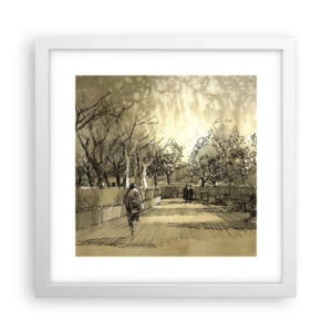 Plakat i hvid ramme - Et øjeblik med fjer - 30x30 cm