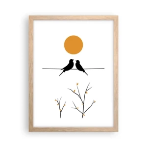 Plakat i ramme af lyst egetræ - Nattergal - 30x40 cm