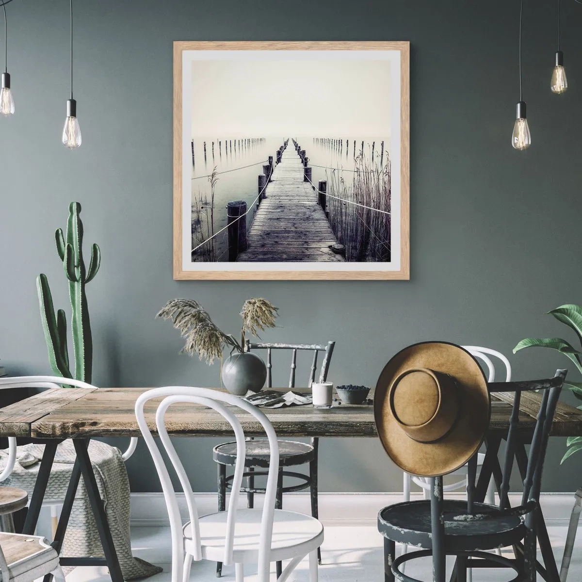 Plakat i ramme af lyst egetræ - Fordyb dig i fred - 40x40 cm