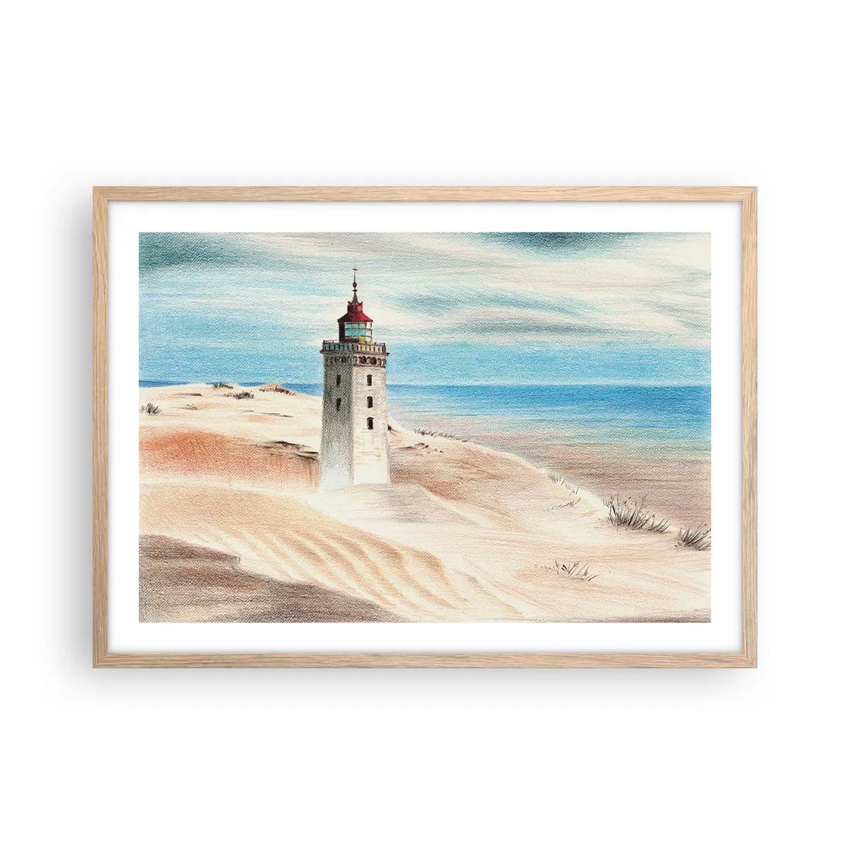 Plakat i ramme af lyst egetræ - Altid med blikket rettet mod havet - 70x50 cm