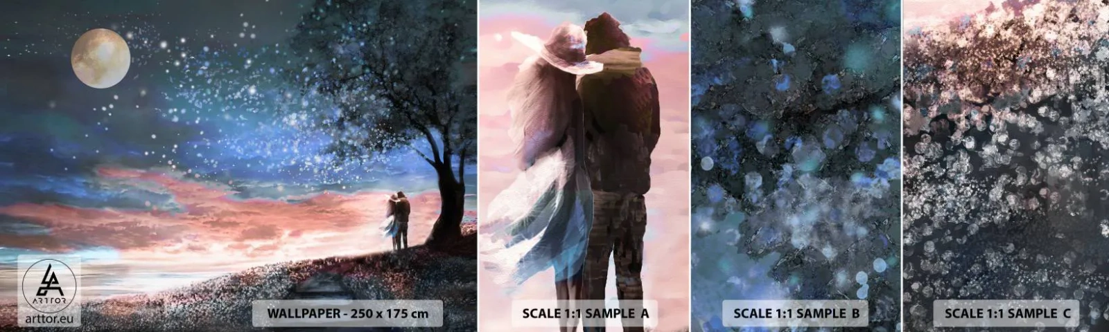 Prøve Fototapet Selvklæbende Deluxe Sticker - En stjernepræstation - Abstraktion, Landskab, Et par kærester - 100x30 cm