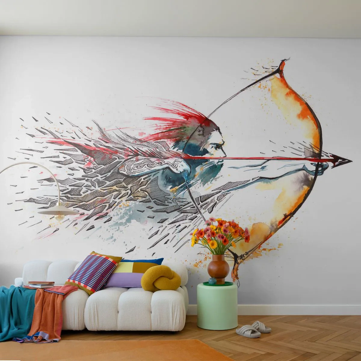 Fototapet Standard Eco - Mytisk kriger med en brændende bue - Abstraktion, Revolvermand, Bueskud - 400x280 cm
