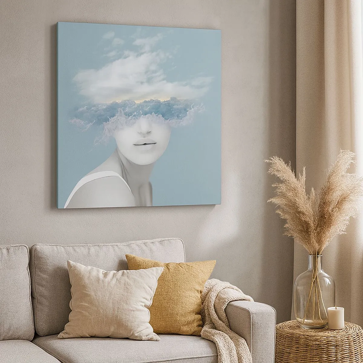 Lærredstryk - Billede på lærred - Med hovedet i skyerne - 30x30 cm