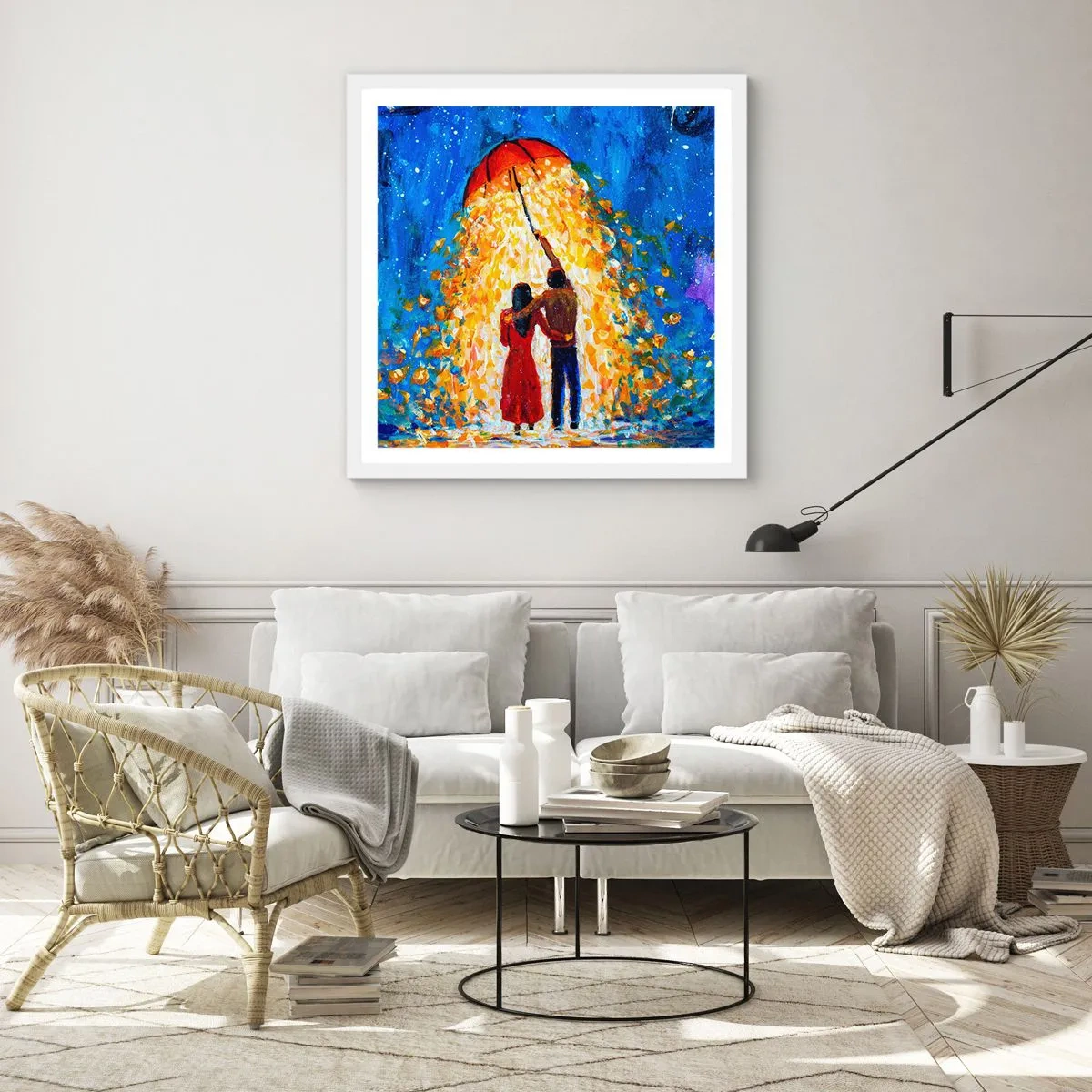 Plakat i hvid ramme - Magien ved en regnfuld aften? - 50x50 cm