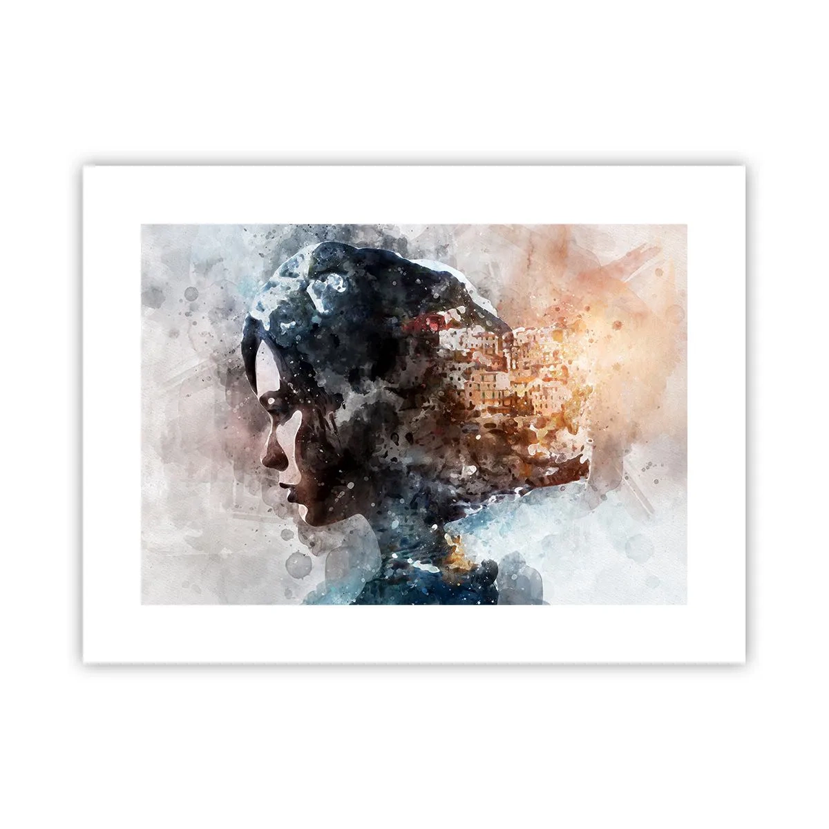 Plakat - Historien om en pige med en by i baggrunden - 40x30 cm