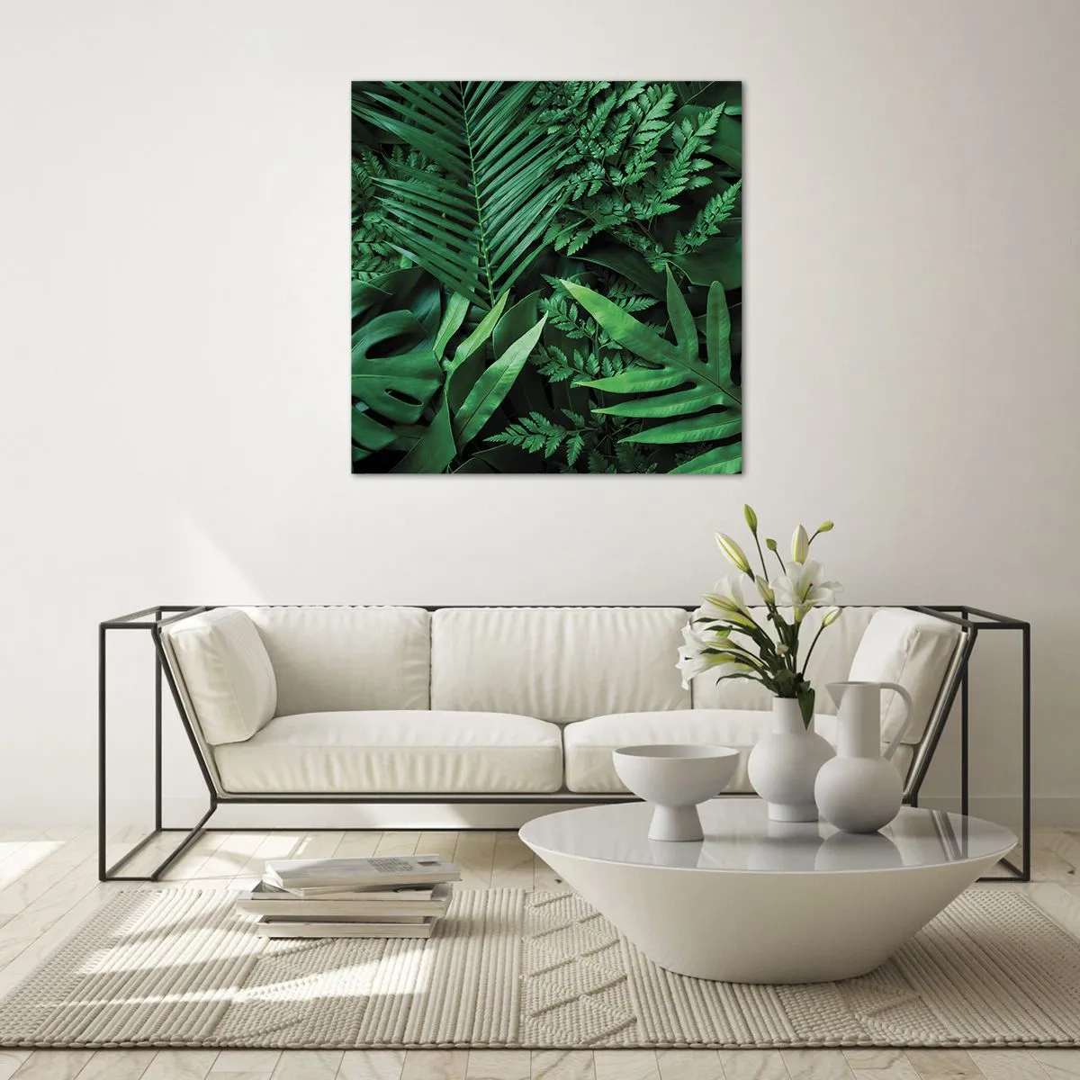 Billede på glas - Kranset i grønt - 60x60 cm