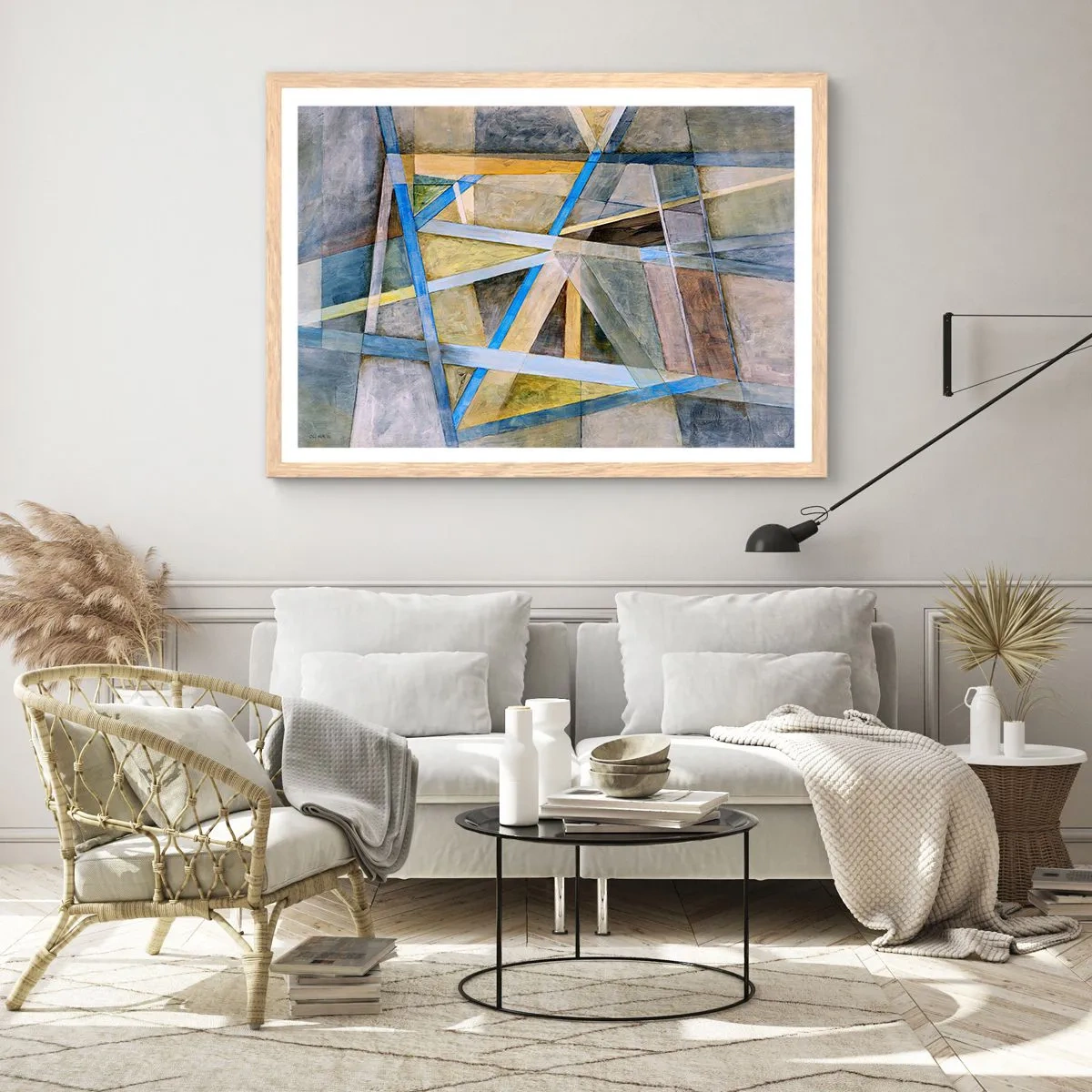 Plakat i ramme af lyst egetræ - Lige eller skråt? - 70x50 cm