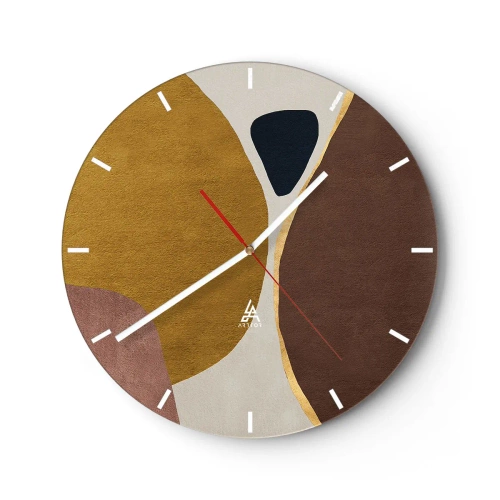 Vægur, Uret - Abstrakte former i nuancer af brunt, beige og guld - 30x30cm - Abstraktion - et sted i rummet - Moderne vægdekoration til stue, køkken og soveværelse ARTTOR