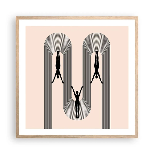 Plakat i ramme af lyst egetræ - På hovedet nedad - 60x60 cm