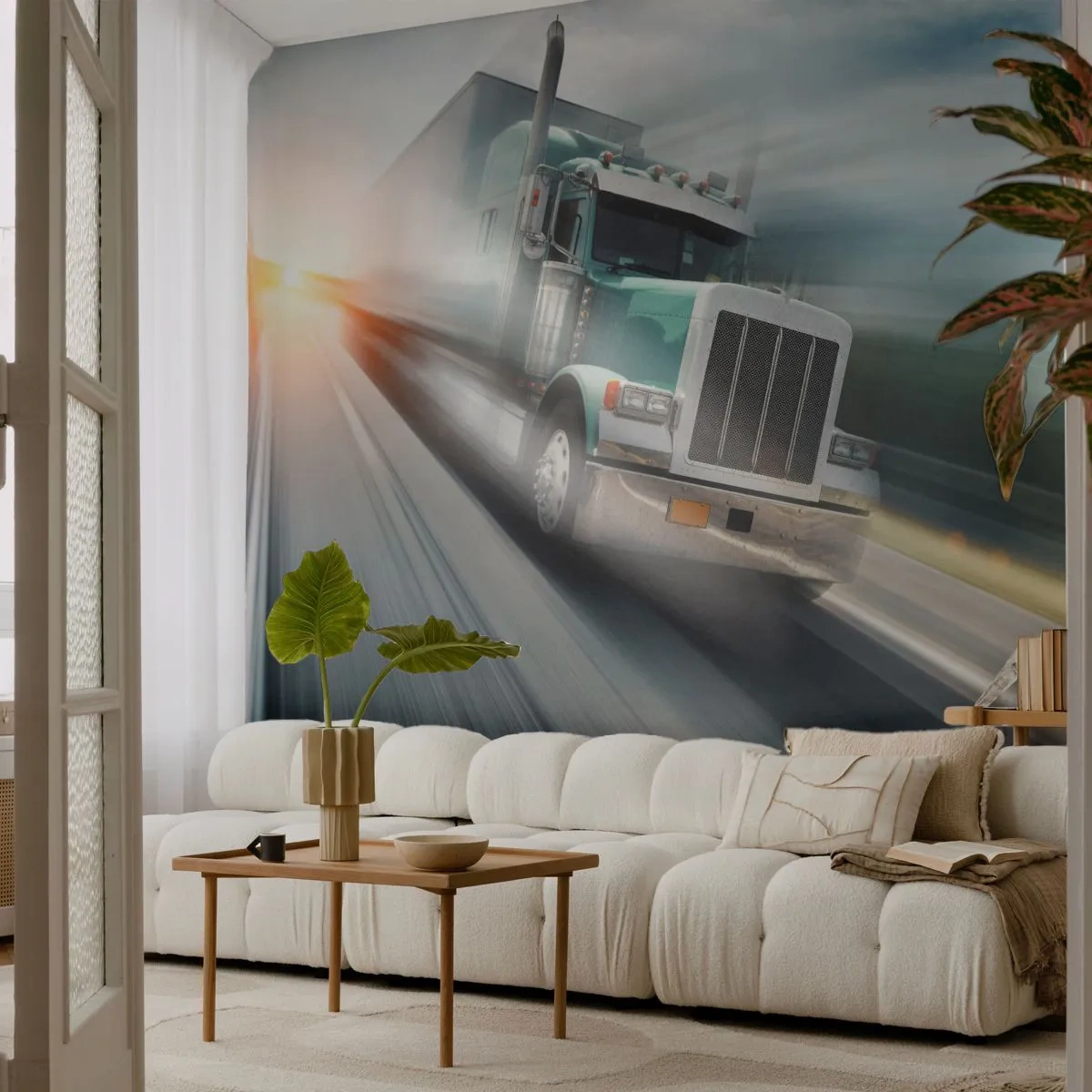 Fototapet Premium Sand - Amerikansk gigant på vej - Lastbil, Automotive, Transportere - 100x70 cm