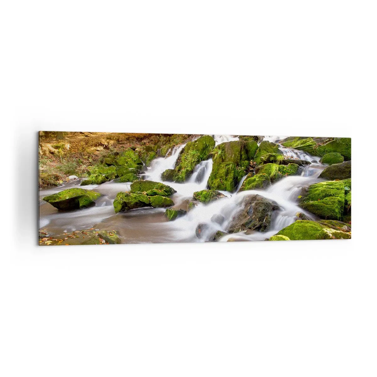 Lærredstryk - Billede på lærred - Bystrøm gennem efterårsskoven - 160x50 cm