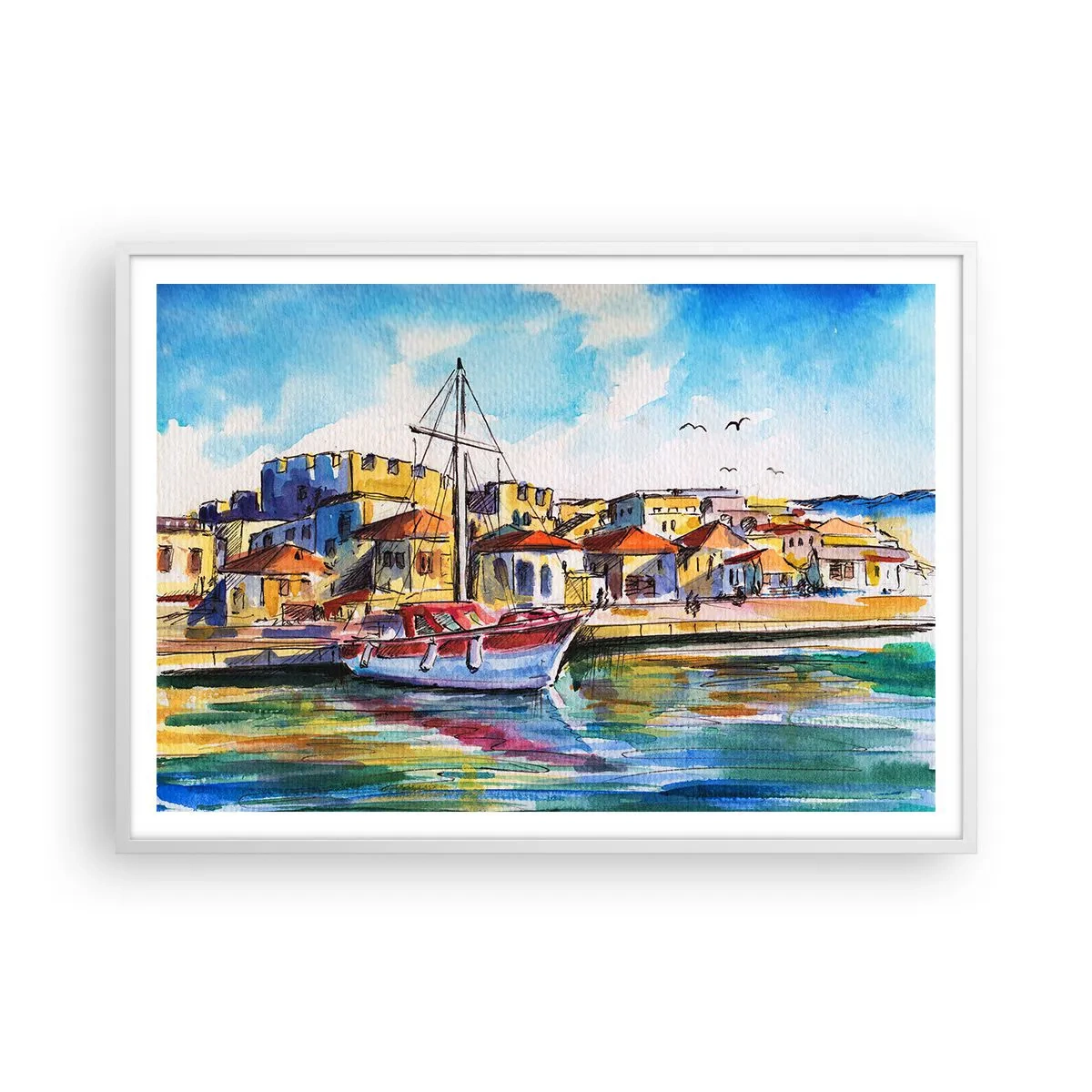 Plakat i hvid ramme - Regnbue eftermiddag - 100x70 cm