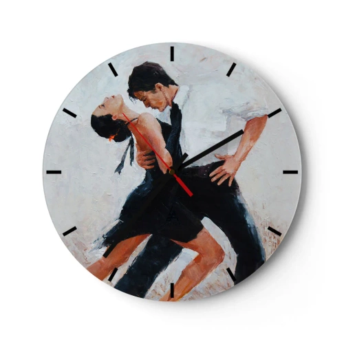 Vægur, Uret - Et par, der danser tango i en dynamisk, lidenskabelig positur - 30x30cm - Mine drømmes tango - Moderne vægdekoration til stue, køkken og soveværelse ARTTOR