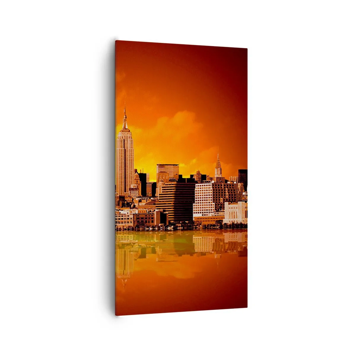 Lærredstryk - Billede på lærred - Storbypanorama i gult og brunt - 65x120 cm