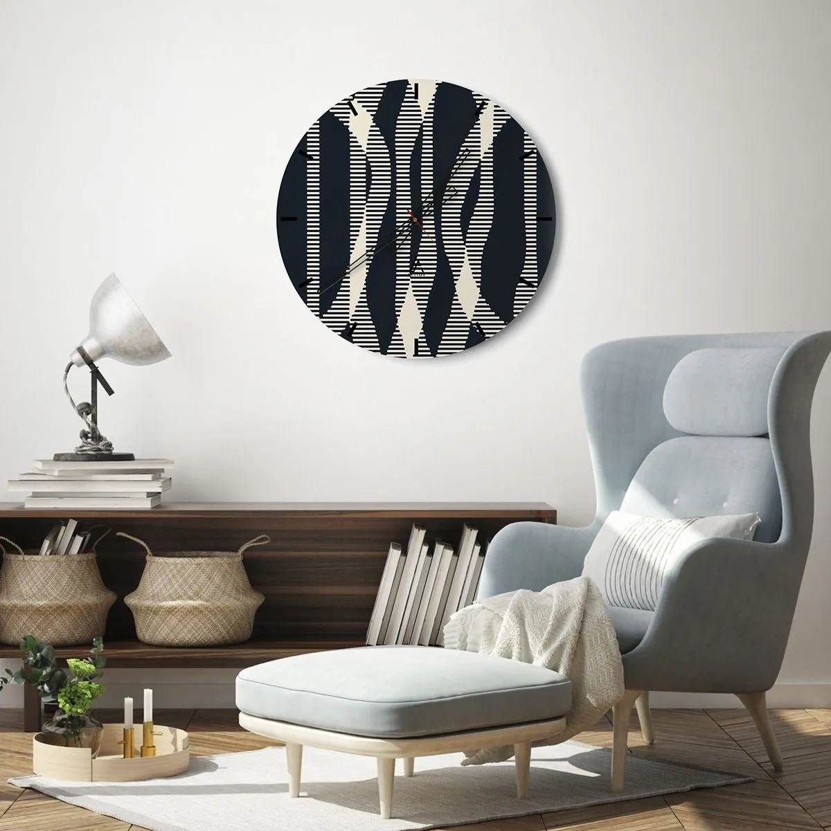 Vægur, Uret - Sort og beige stribet mønster med optisk effekt - 30x30cm - Forsøg på at bryde igennem mørket - Moderne vægdekoration til stue, køkken og soveværelse ARTTOR
