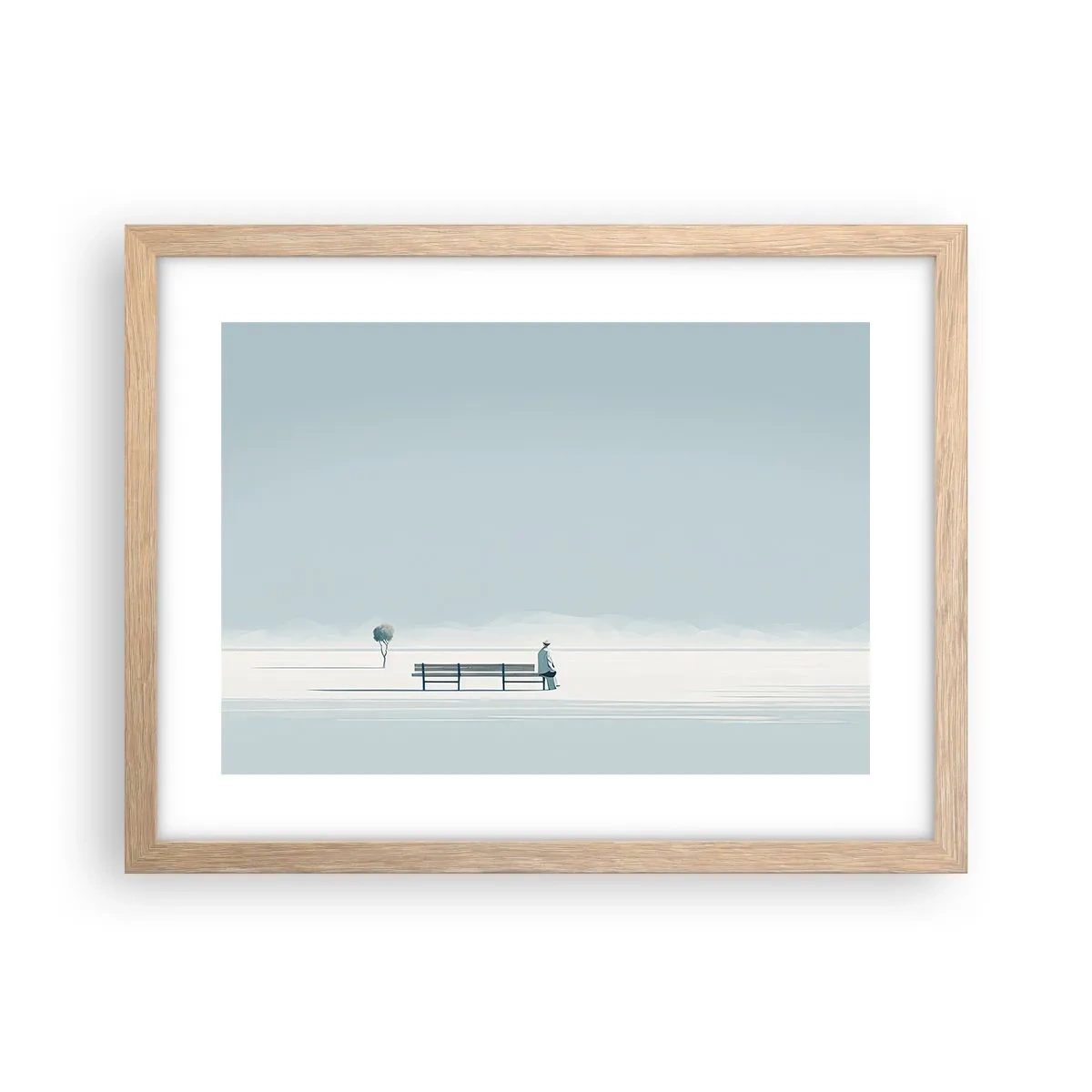 Plakat i ramme af lyst egetræ - Ja, jeg venter. - 40x30 cm