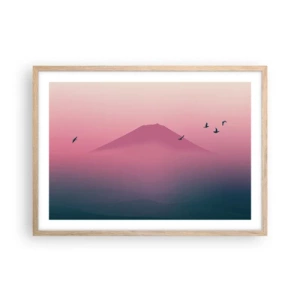 Plakat i ramme af lyst egetræ - Vandrer over skyerne - 70x50 cm