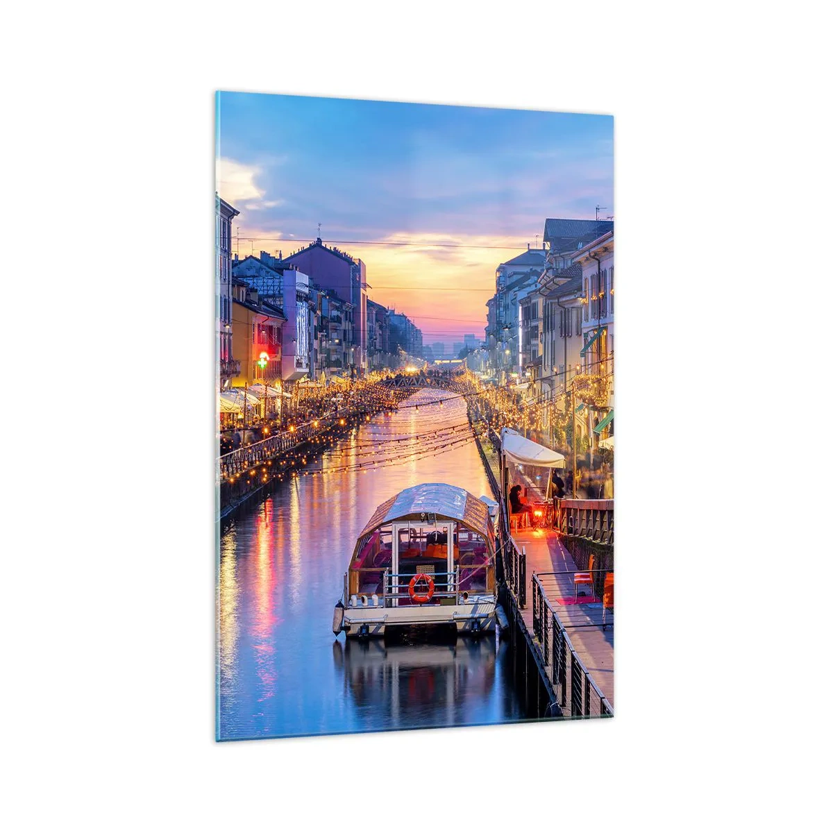 Billede på glas - En aften med lys og sjov - 70x100 cm