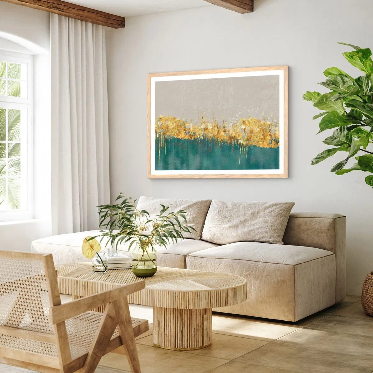 Plakat i ramme af lyst egetræ - Den gyldne grænse - 70x50 cm