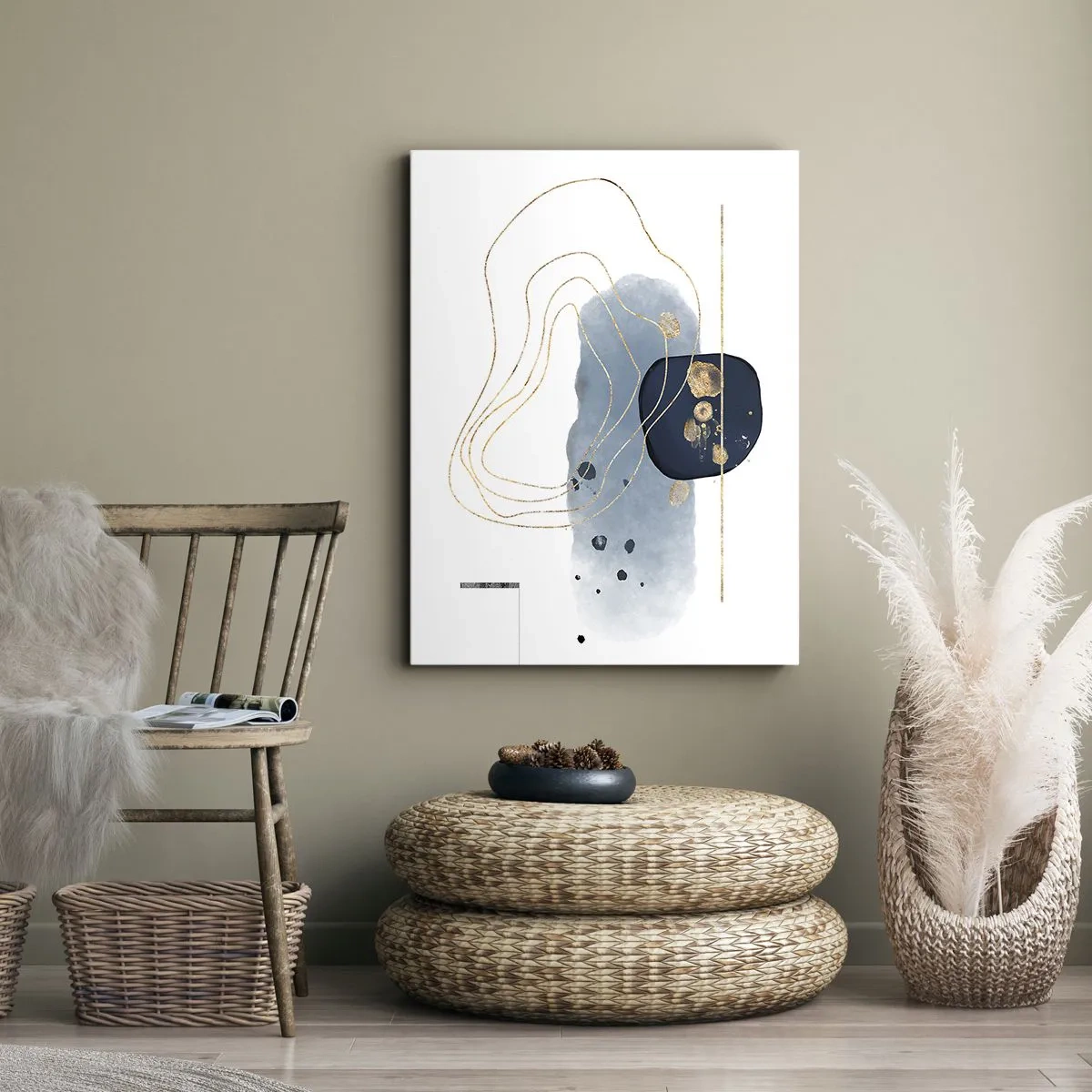 Lærredstryk - Billede på lærred - Blå-gylden fantasi - 65x120 cm