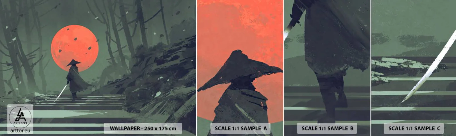 Prøve Fototapet Selvklæbende Deluxe Sticker - Den røde månes kriger - Abstraktion, Fantasi, Kriger - 100x30 cm