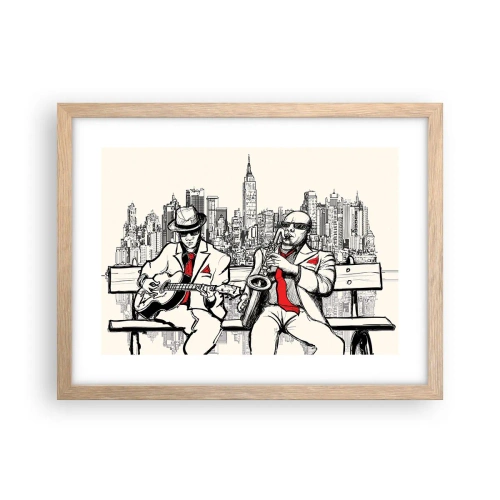 Plakat i ramme af lyst egetræ - New York improvisation - 40x30 cm
