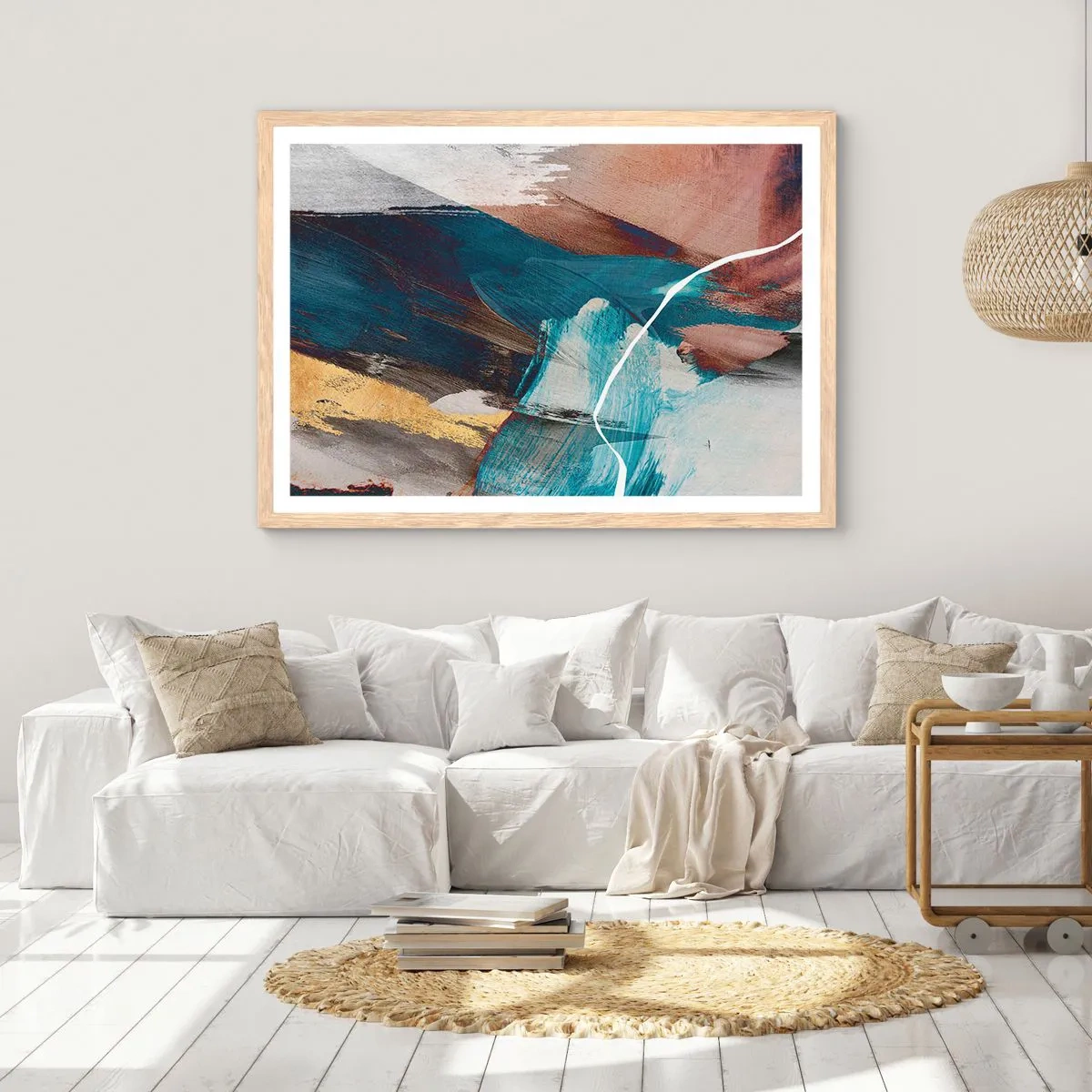 Plakat i ramme af lyst egetræ - Med flair og energi - 50x40 cm