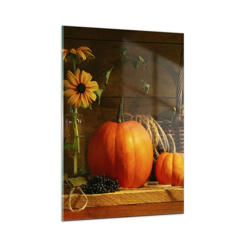 Billede på glas - Rustik sammensætning - efterårets gaver - 50x70 cm