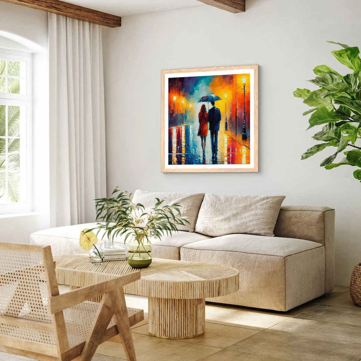 Plakat i ramme af lyst egetræ - Sammen - en farverig nat - 40x40 cm