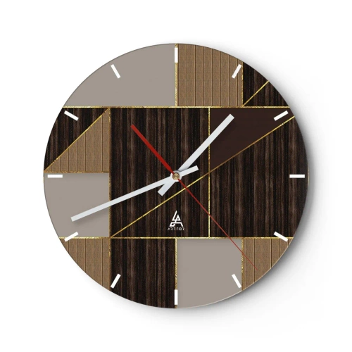 Vægur, Uret - Moderne mosaik med brune, beige og guld linjer - 30x30cm - En mosaik af brune og gyldne farver - Moderne vægdekoration til stue, køkken og soveværelse ARTTOR