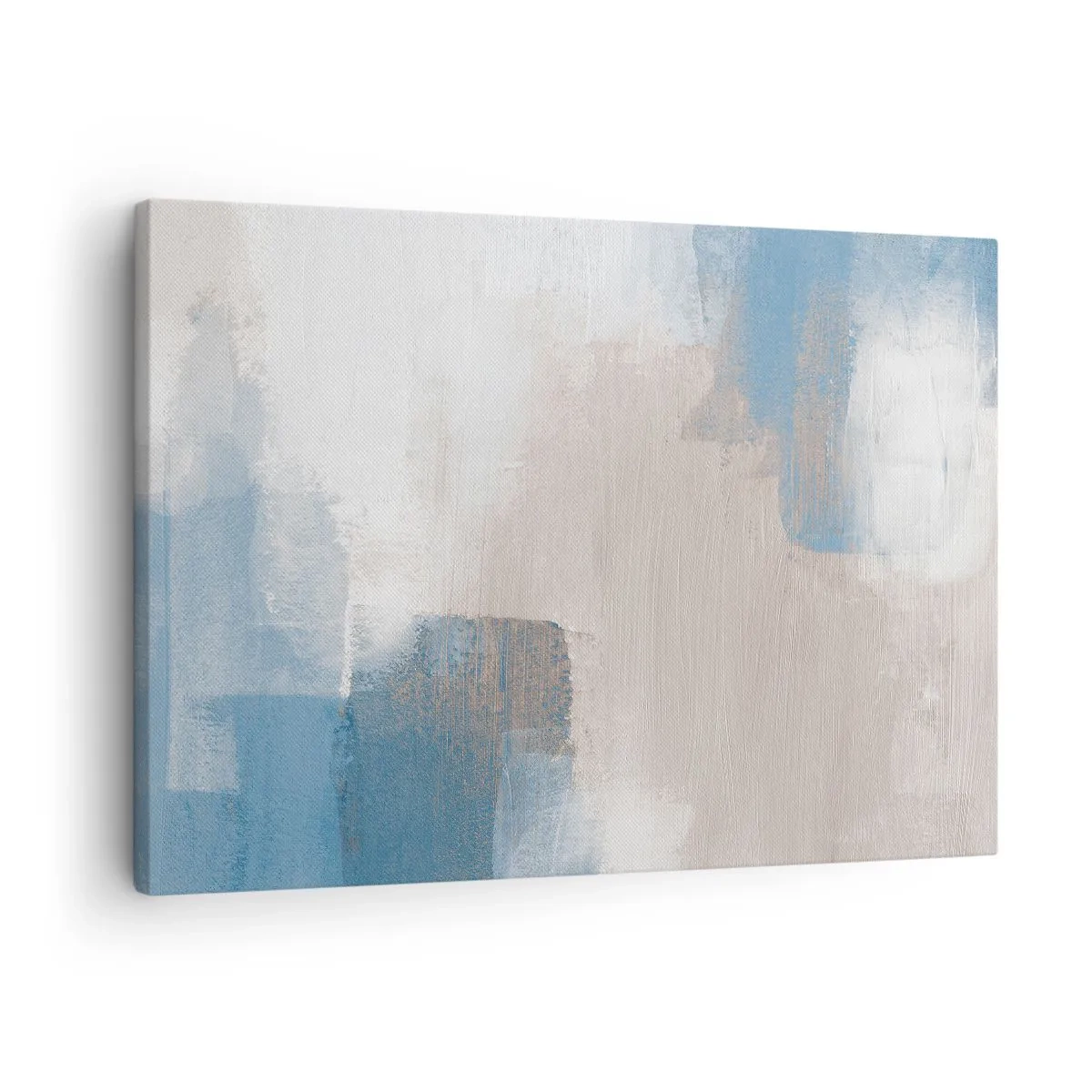 Lærredstryk - Billede på lærred - Abstrakte former i blå og beige nuancer - 70x50cm - Lyserød abstraktion bag et slør af blåt - Moderne vægdekoration til stue og soveværelse ARTTOR