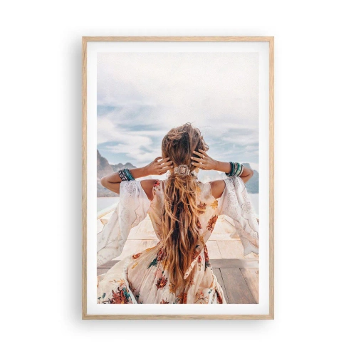 Plakat i ramme af lyst egetræ - På vej mod lykken - 61x91 cm