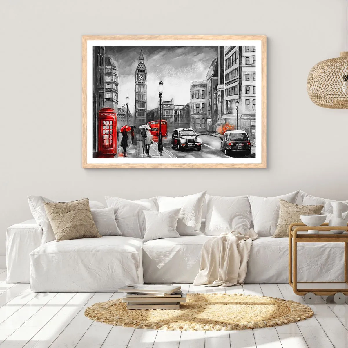 Plakat i ramme af lyst egetræ - Overhovedet ikke en grå by - 100x70 cm