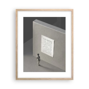 Plakat i ramme af lyst egetræ - Men hvor er jeg? - 40x50 cm