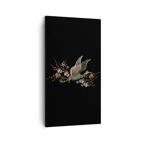 Lærredstryk - Billede på lærred - Eksotisk broderet fugl - 45x80 cm