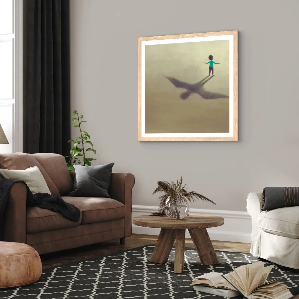 Plakat i ramme af lyst egetræ - Fremtidens helt - 40x40 cm